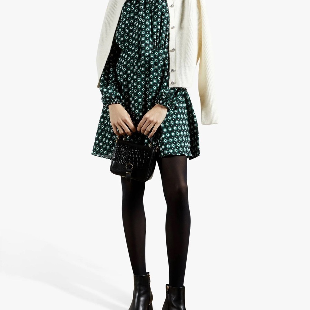 Ted Baker‎ London Green Geometric Floral Print Dolley Dress Size 1 (US Size 4) - Picture 3 of 17